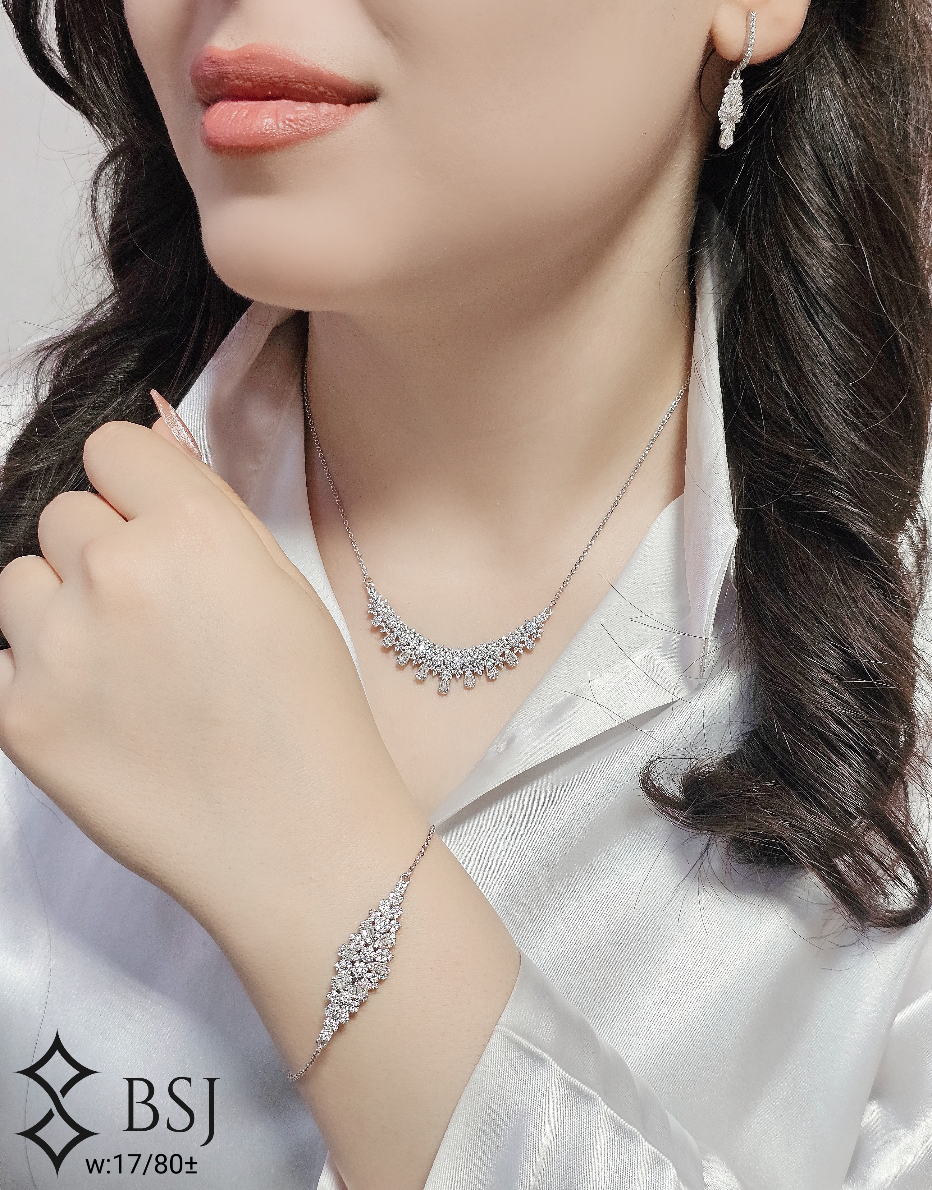 سرویس نقره زنانه مدل GT210 ترکیب زنجیر ظریف، برلیان و باگت | طراحی خاص و شیک