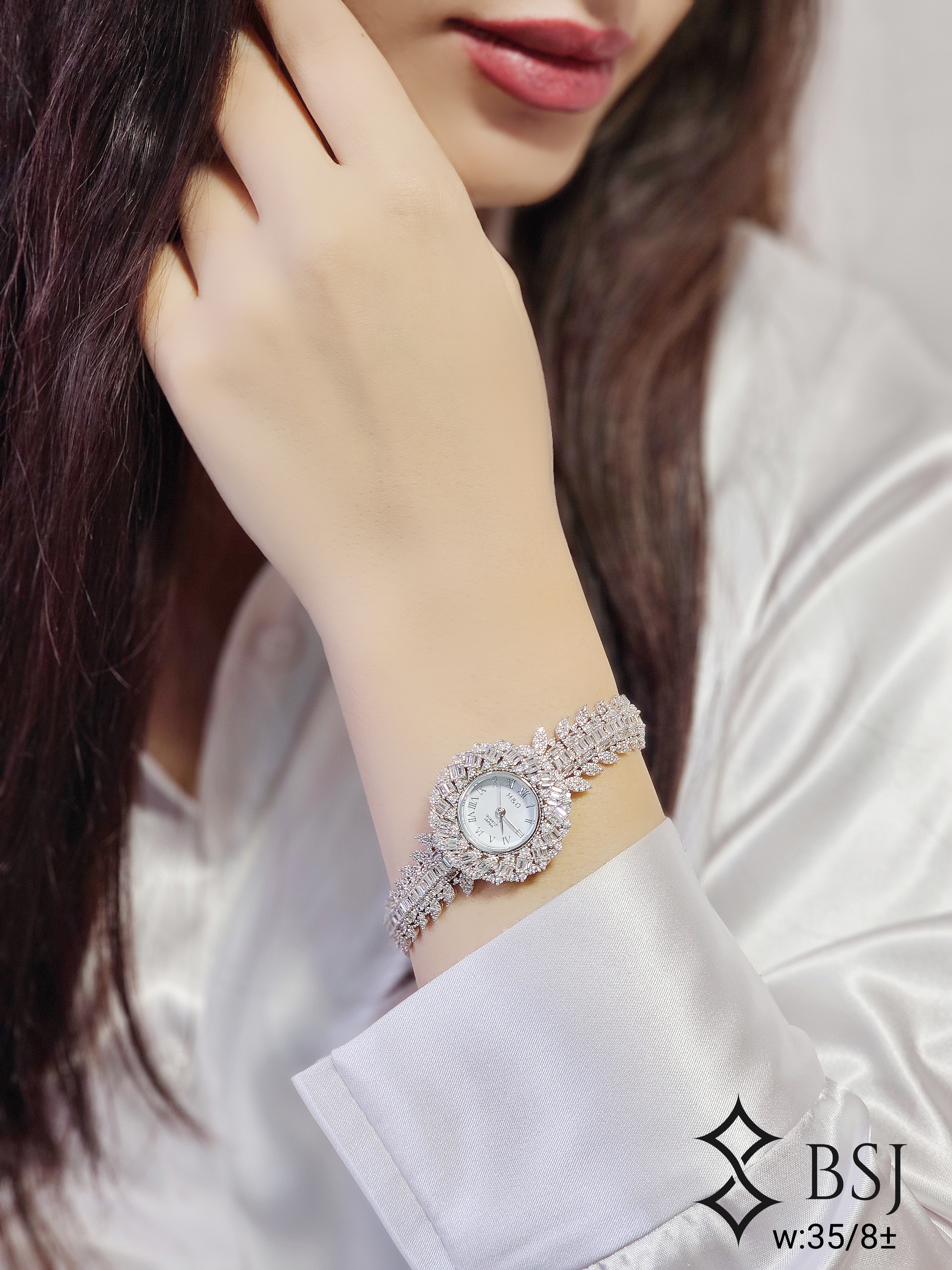 خرید ساعت نقره GS103 | نگین برلیان و باگت | قیمت مناسب و کیفیت بالا