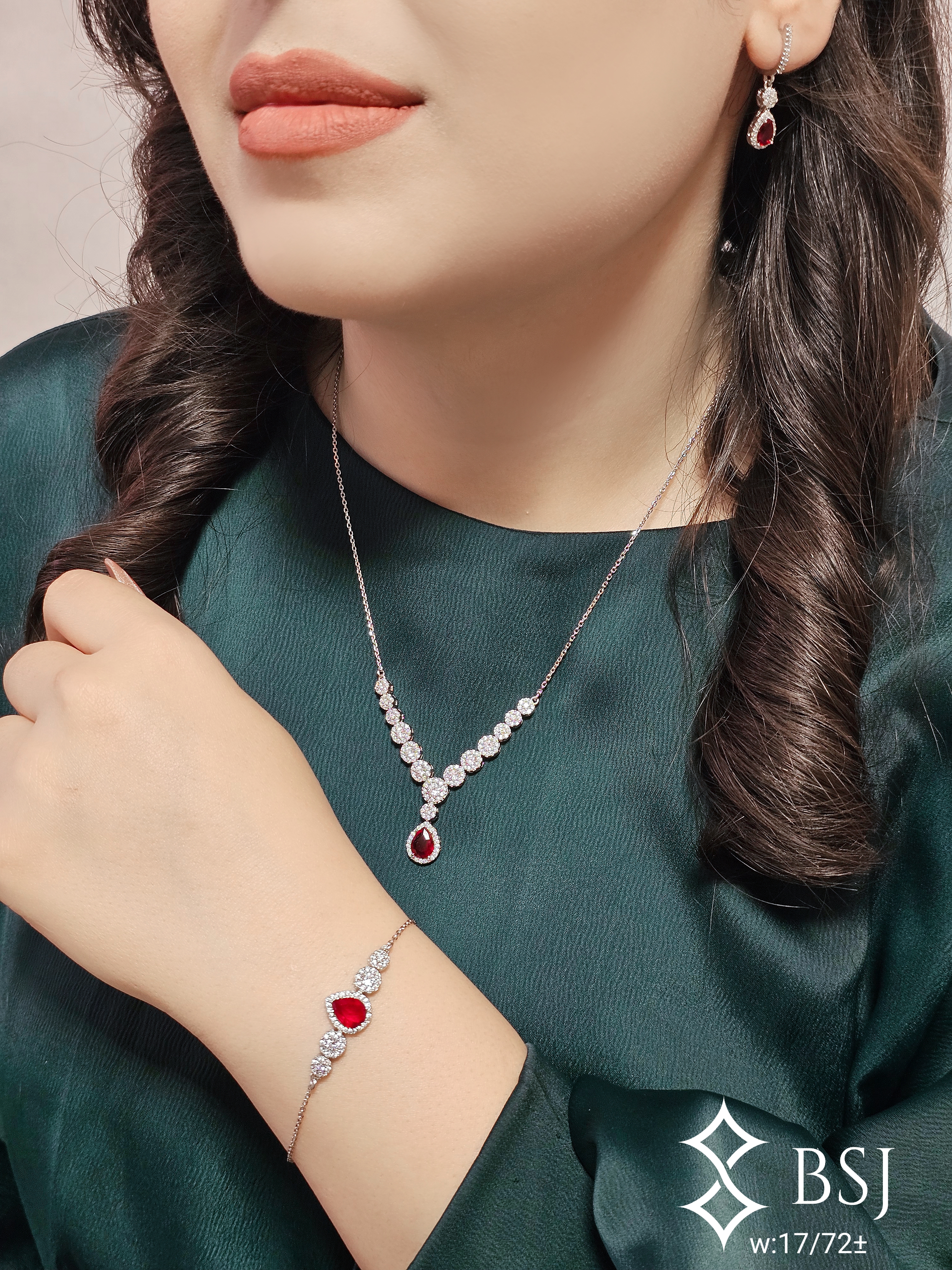 سرویس نقره GT170 نگین برلیان | ظریف، زنجیری و شیک زنانه، دخترانه و مناسب عروس