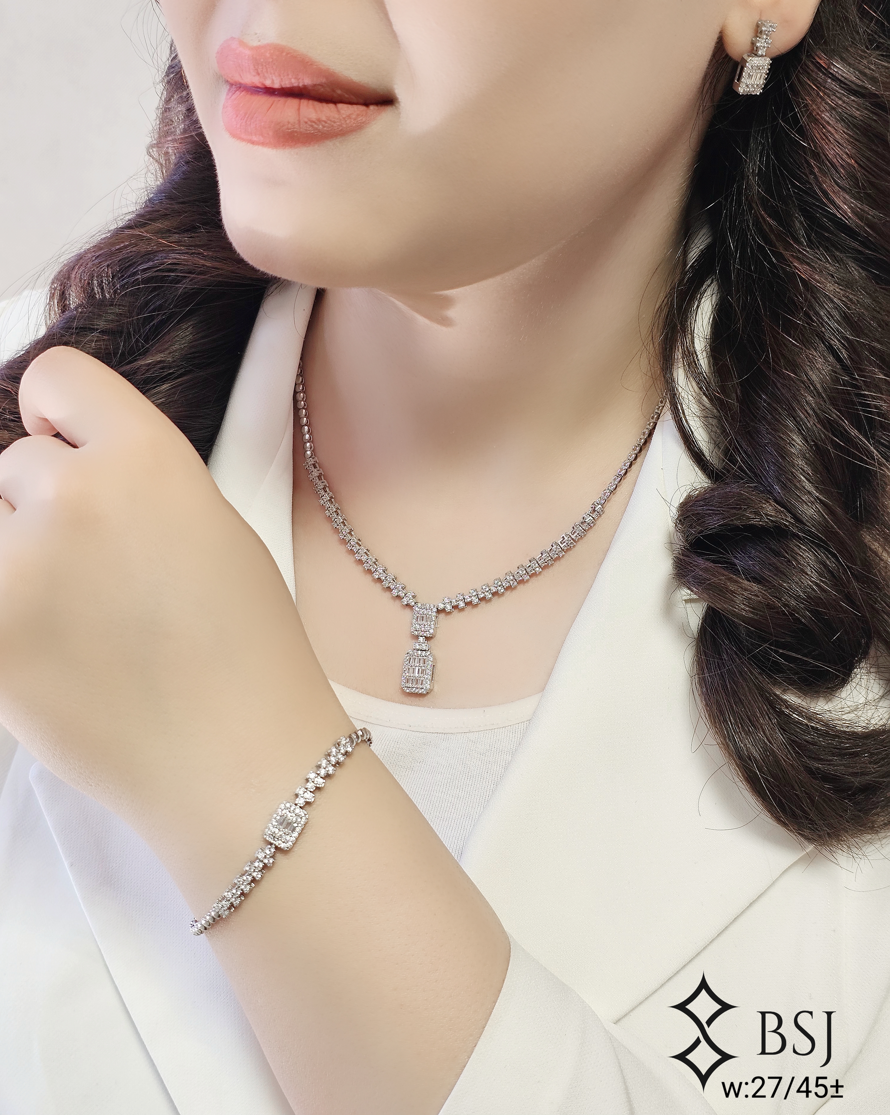 سرویس نقره GT128 با نگین‌های برلیان و باگت – مناسب زنانه و عروس