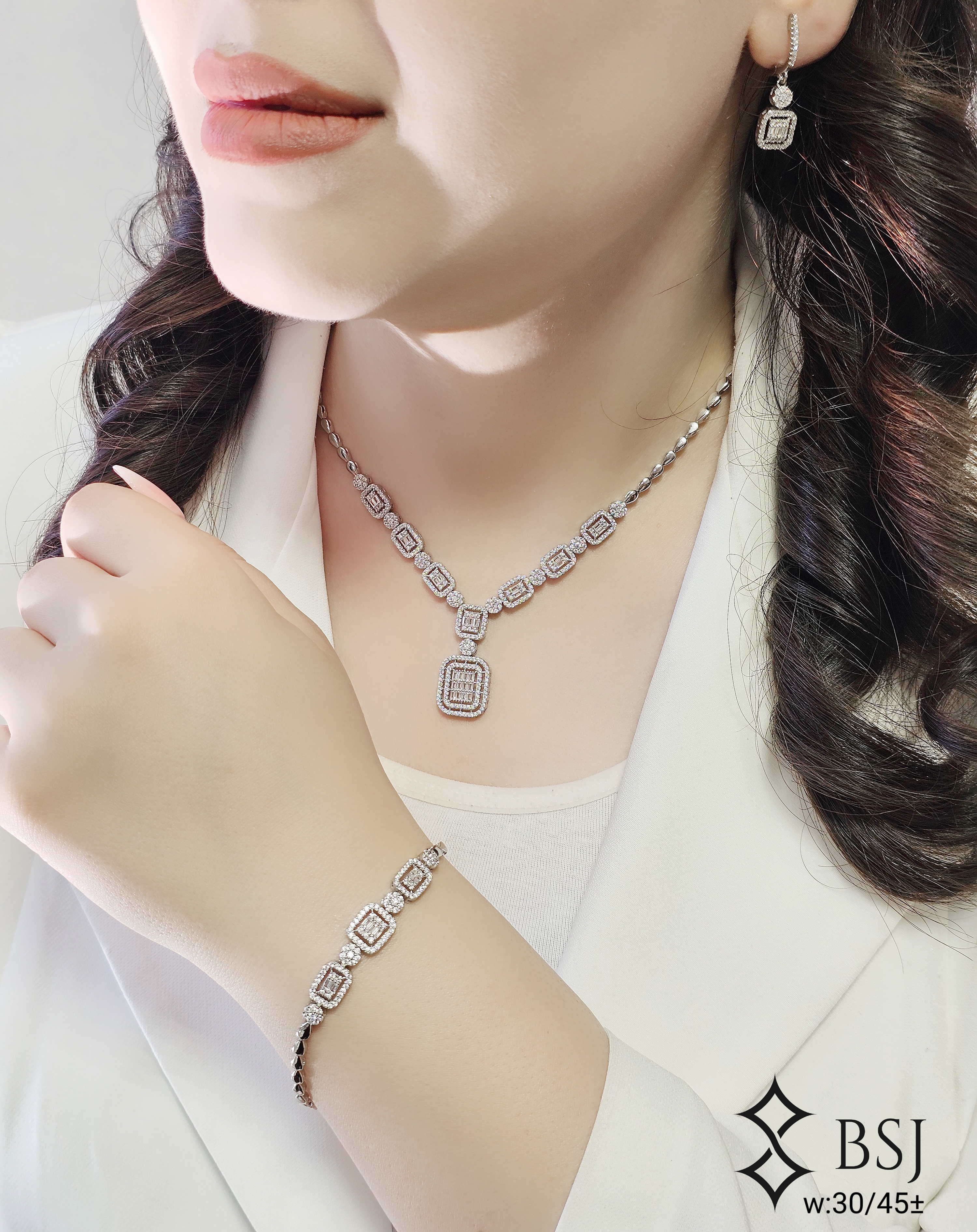 سرویس نقره GT130 با نگین‌های برلیان و باگت – انتخابی لوکس برای زنانه و عروس