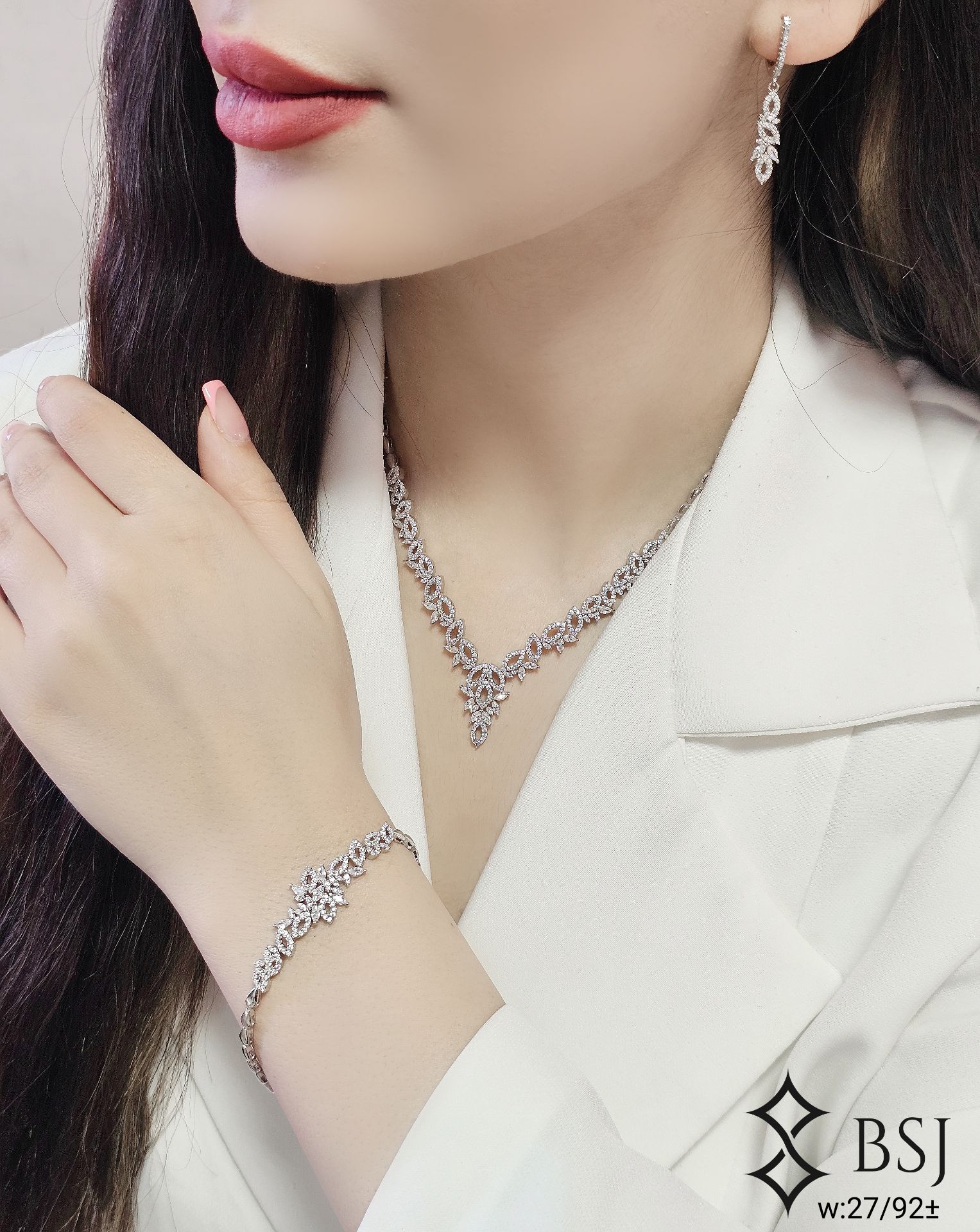 سرویس نقره GT142 با نگین‌های برلیان و مارکیز | شیک، زنانه و مناسب عروس