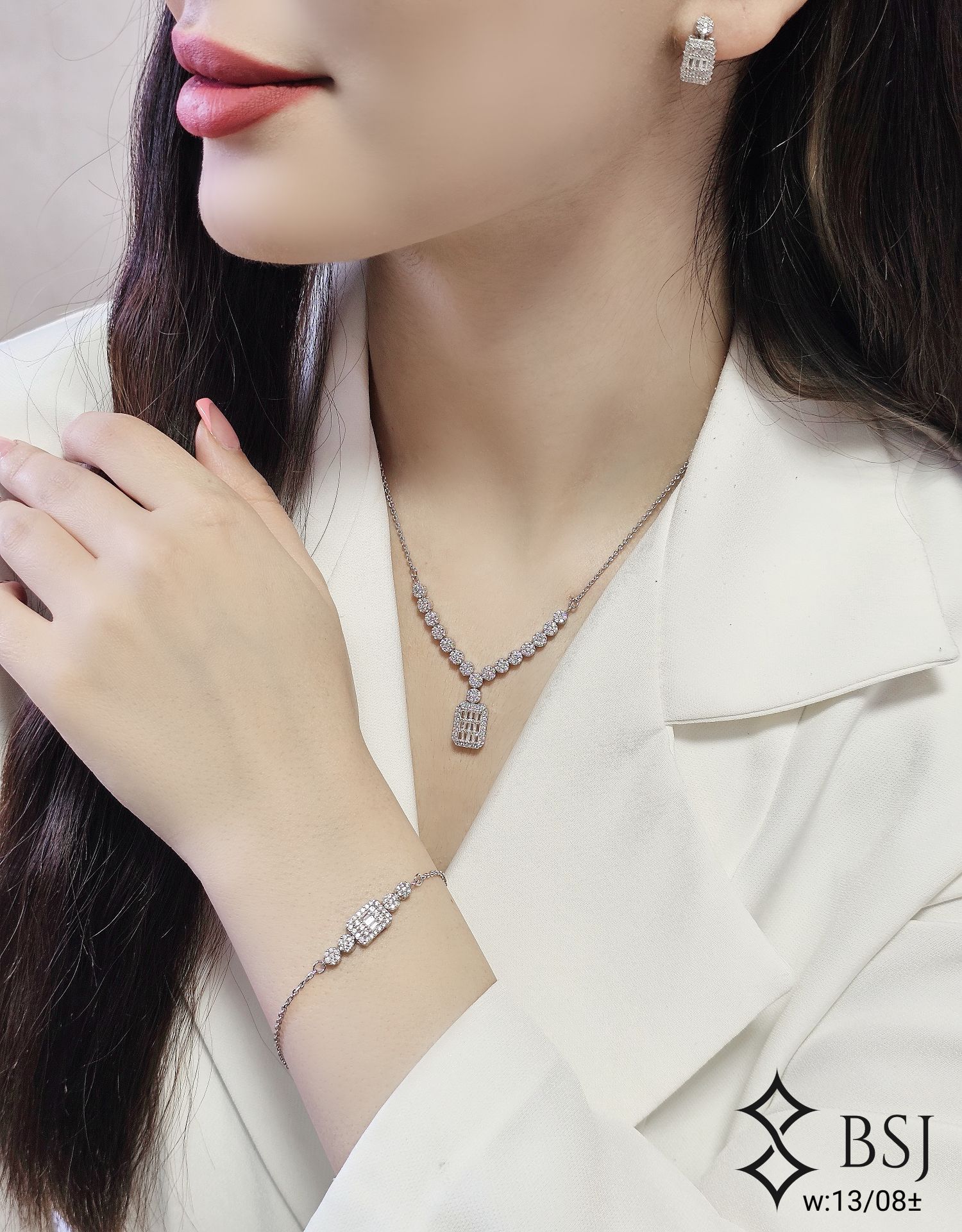 سرویس نقره GT138 با نگین‌های برلیان و باگت | شیک، زنانه و مناسب عروس